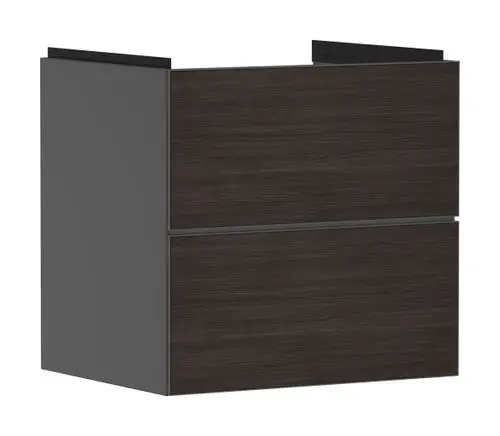 Waschtischunterschrank in Schiefergrau mit zwei Schubkästen. Hansgrohe-Design, geeignet für die Montage unter einem Waschbecken. Schlichte, funktionale Einrichtungslösung.